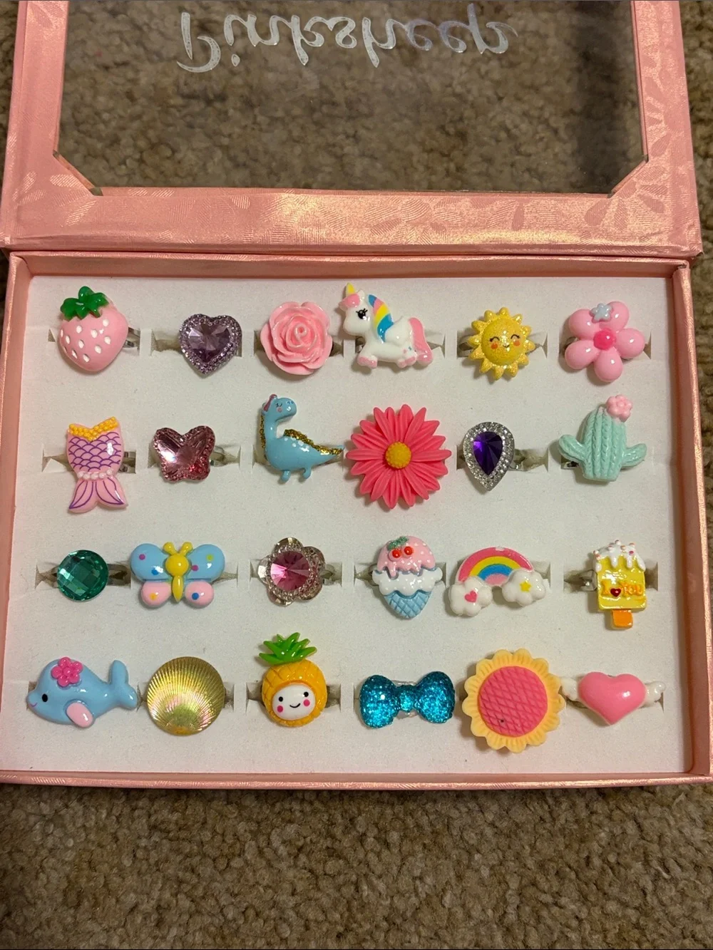Kids Pink Charm Ring Set - Assorted Cute Designs